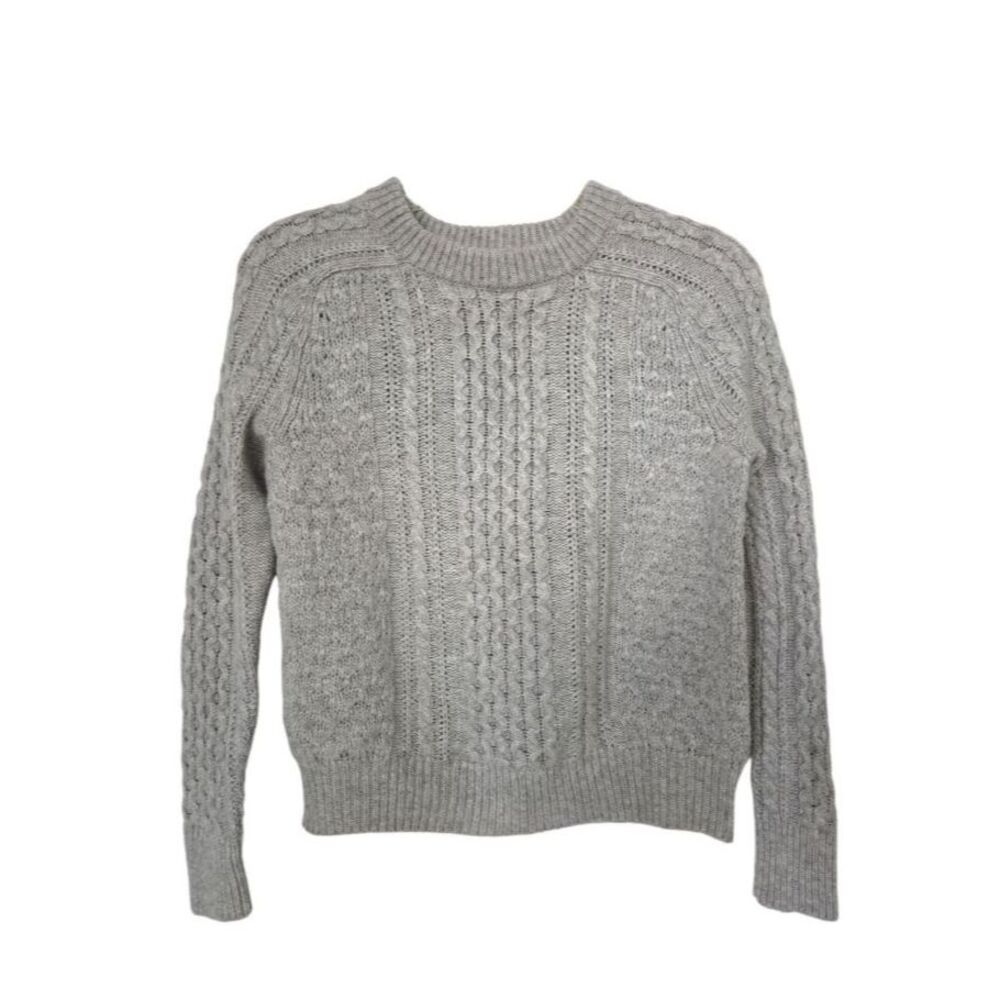 J Crew Grey Lambswool Blend Cable Knit Sweater Chunky Crewneck XS Dark Academia